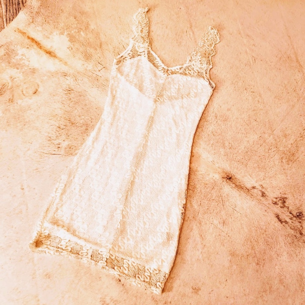 Free People - White Lace Fitted Mini Dress - S